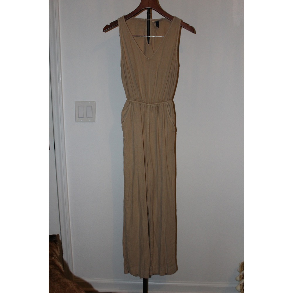 Universal Thread Womens XS Tan Beige Linen Blend Cutout Back Wide Leg‎ Jumpsuit